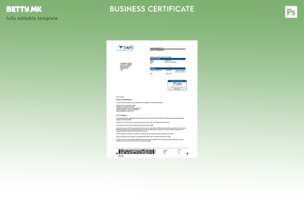 модерен стил Јужноафрикански сертификат за данок на додадена вредност Шаблон за 
